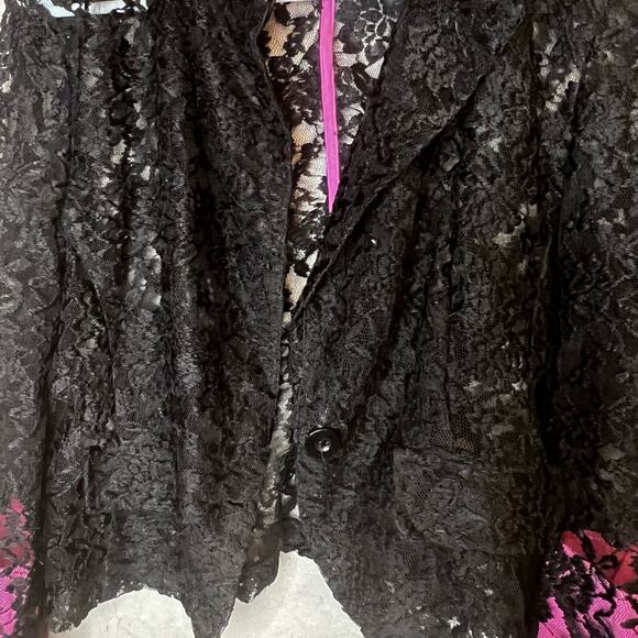 Last Kiss Vintage 80's Madonna Style Black Lace Hot Pink Blazer Jacket XL - Picture 5 of 14
